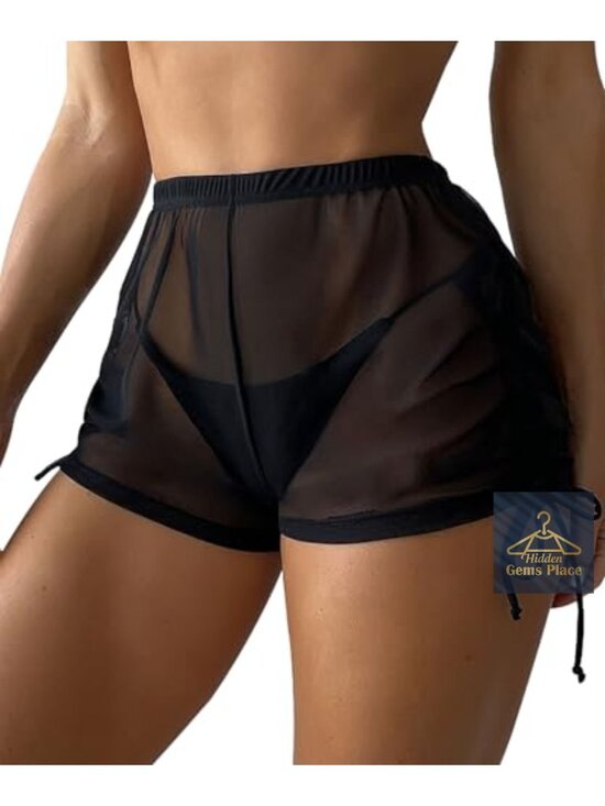 Other - Women's Sheer Swim Cover Up Shorts Side Drawstring Beach Bikini Bottoms